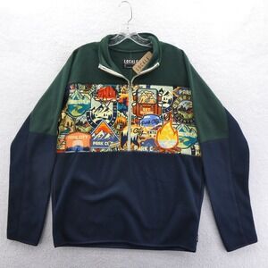 Locale 1/4 Zip Pullover Women Large Park City Outdoor Graphic Green Navy Fleece